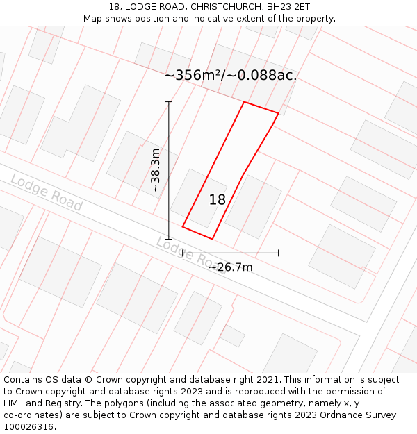 18, LODGE ROAD, CHRISTCHURCH, BH23 2ET: Plot and title map