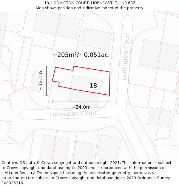 18, LODINGTON COURT, HORNCASTLE, LN9 6RZ: Plot and title map