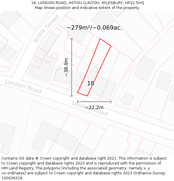 18, LONDON ROAD, ASTON CLINTON, AYLESBURY, HP22 5HQ: Plot and title map