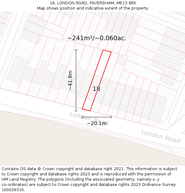 18, LONDON ROAD, FAVERSHAM, ME13 8RX: Plot and title map