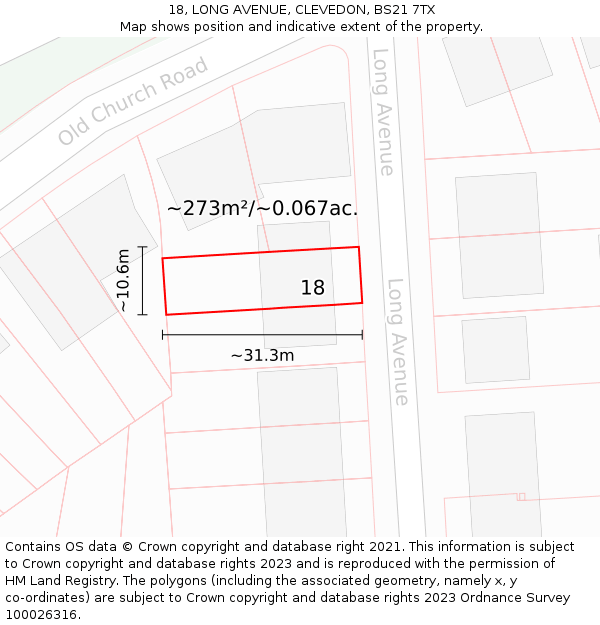 18, LONG AVENUE, CLEVEDON, BS21 7TX: Plot and title map