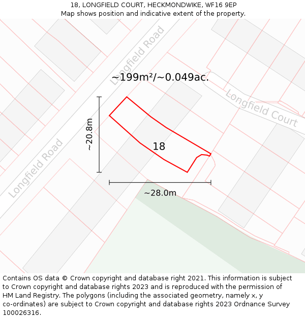 18, LONGFIELD COURT, HECKMONDWIKE, WF16 9EP: Plot and title map