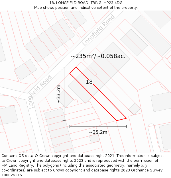 18, LONGFIELD ROAD, TRING, HP23 4DG: Plot and title map