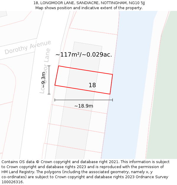 18, LONGMOOR LANE, SANDIACRE, NOTTINGHAM, NG10 5JJ: Plot and title map