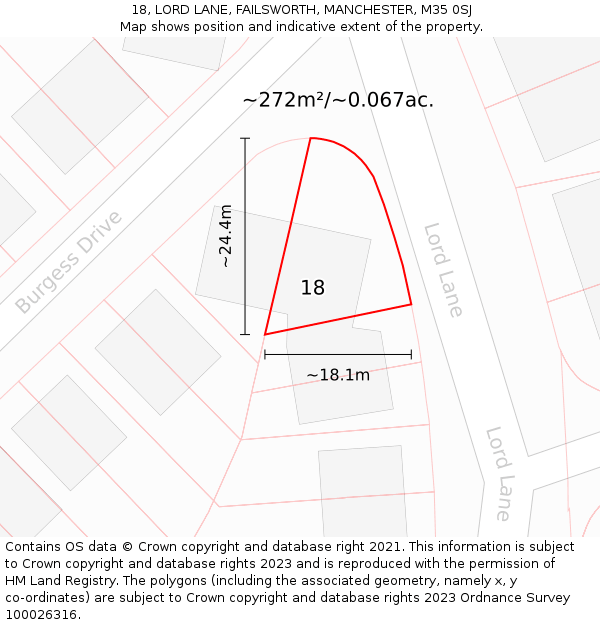 18, LORD LANE, FAILSWORTH, MANCHESTER, M35 0SJ: Plot and title map