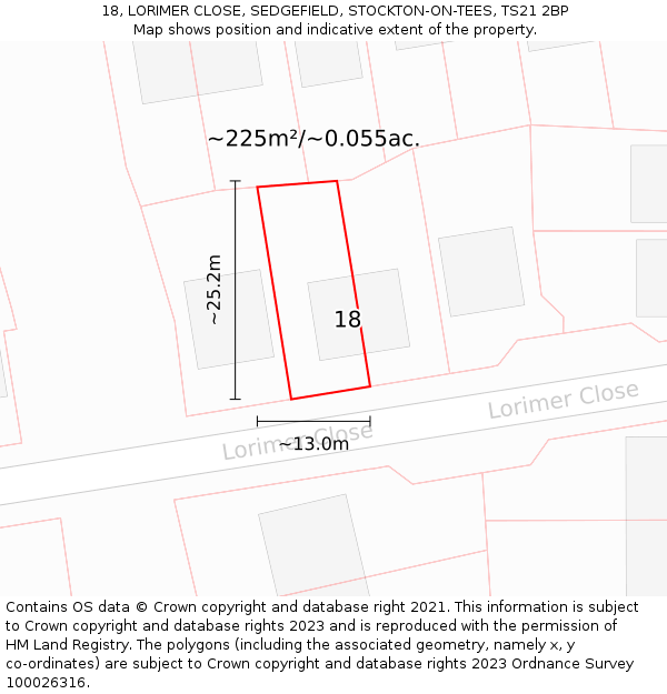 18, LORIMER CLOSE, SEDGEFIELD, STOCKTON-ON-TEES, TS21 2BP: Plot and title map