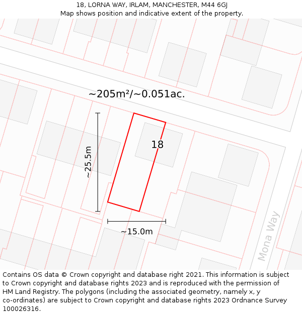 18, LORNA WAY, IRLAM, MANCHESTER, M44 6GJ: Plot and title map