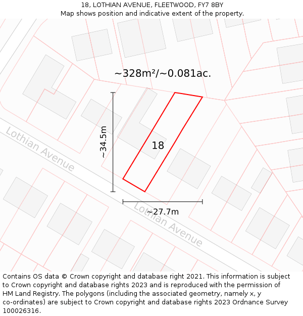 18, LOTHIAN AVENUE, FLEETWOOD, FY7 8BY: Plot and title map