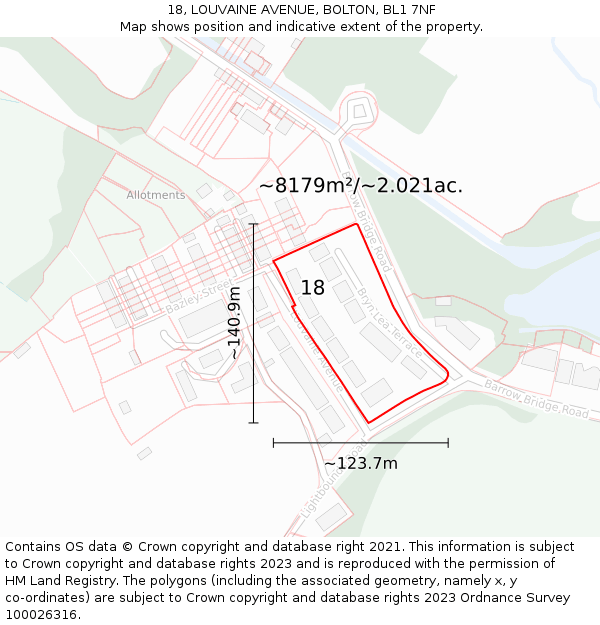 18, LOUVAINE AVENUE, BOLTON, BL1 7NF: Plot and title map