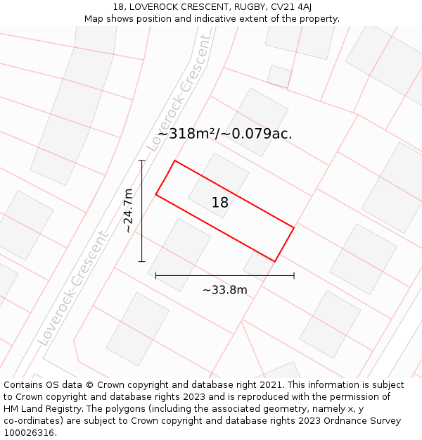18, LOVEROCK CRESCENT, RUGBY, CV21 4AJ: Plot and title map