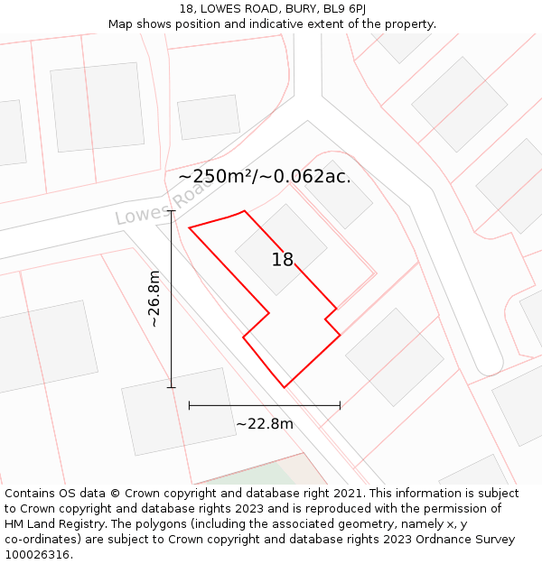 18, LOWES ROAD, BURY, BL9 6PJ: Plot and title map