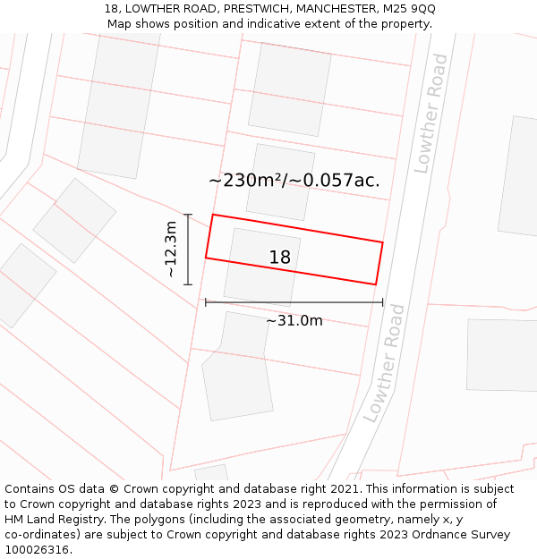 18, LOWTHER ROAD, PRESTWICH, MANCHESTER, M25 9QQ: Plot and title map