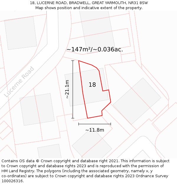 18, LUCERNE ROAD, BRADWELL, GREAT YARMOUTH, NR31 8SW: Plot and title map