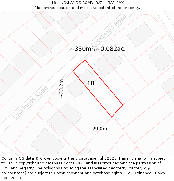 18, LUCKLANDS ROAD, BATH, BA1 4AX: Plot and title map