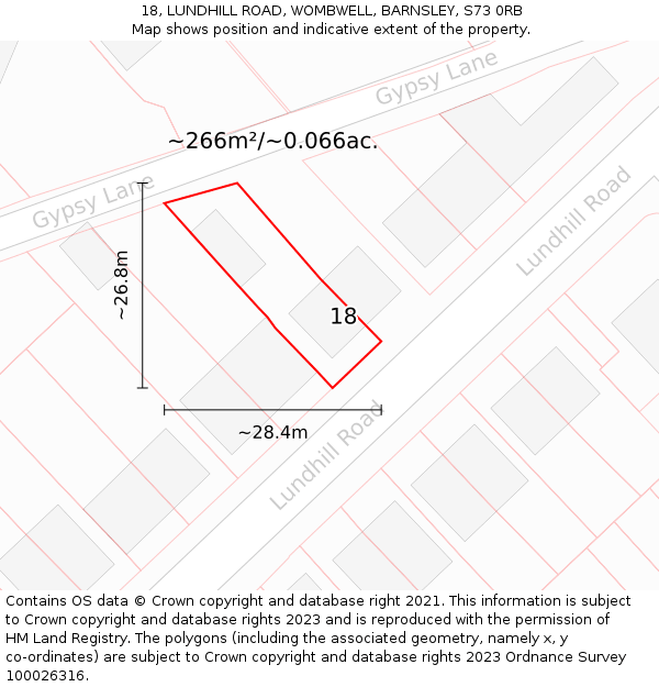 18, LUNDHILL ROAD, WOMBWELL, BARNSLEY, S73 0RB: Plot and title map