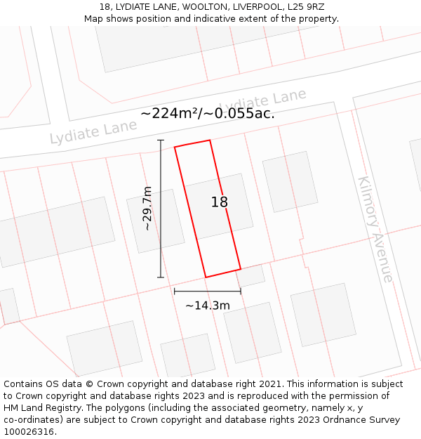 18, LYDIATE LANE, WOOLTON, LIVERPOOL, L25 9RZ: Plot and title map