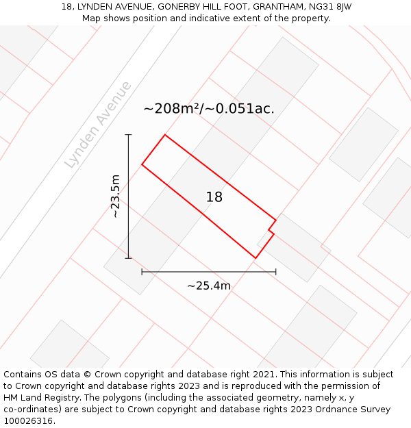 18, LYNDEN AVENUE, GONERBY HILL FOOT, GRANTHAM, NG31 8JW: Plot and title map