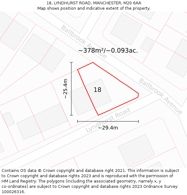 18, LYNDHURST ROAD, MANCHESTER, M20 6AA: Plot and title map