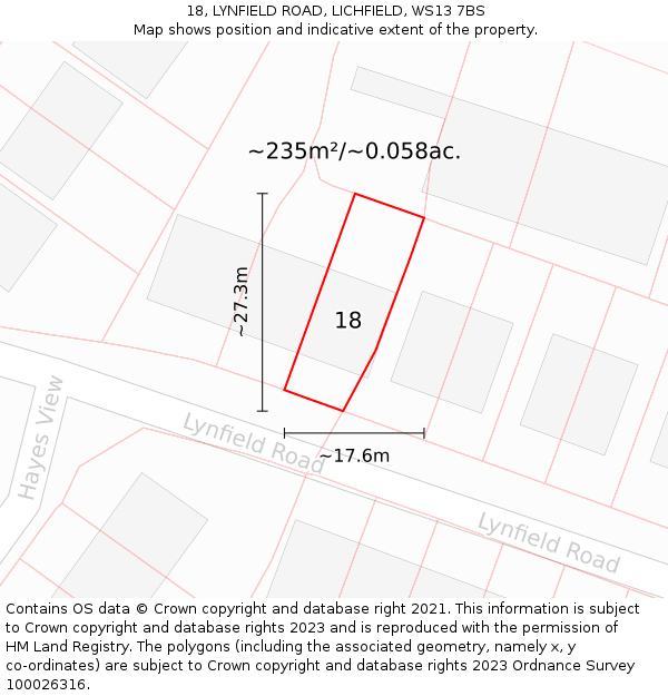 18, LYNFIELD ROAD, LICHFIELD, WS13 7BS: Plot and title map