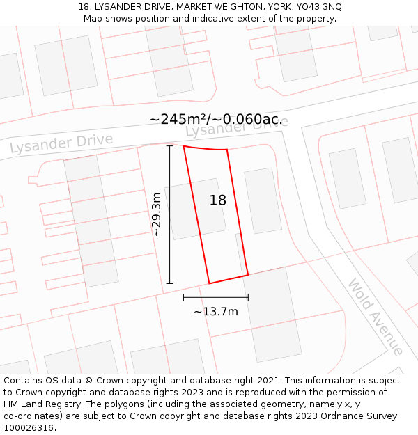 18, LYSANDER DRIVE, MARKET WEIGHTON, YORK, YO43 3NQ: Plot and title map