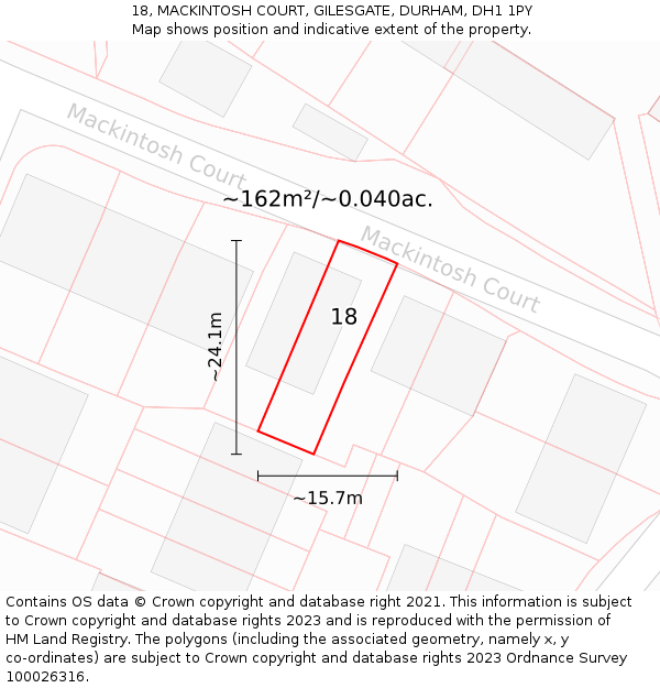 18, MACKINTOSH COURT, GILESGATE, DURHAM, DH1 1PY: Plot and title map