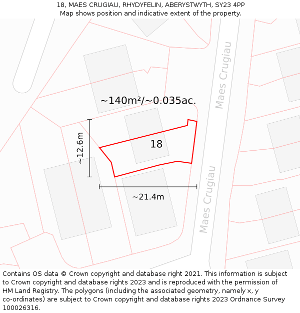 18, MAES CRUGIAU, RHYDYFELIN, ABERYSTWYTH, SY23 4PP: Plot and title map