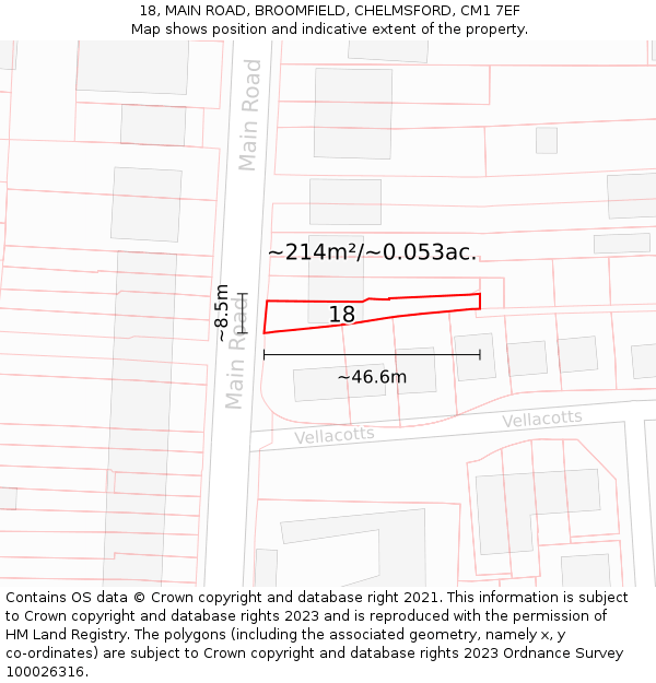 18, MAIN ROAD, BROOMFIELD, CHELMSFORD, CM1 7EF: Plot and title map