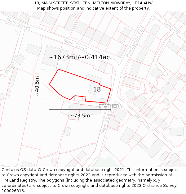 18, MAIN STREET, STATHERN, MELTON MOWBRAY, LE14 4HW: Plot and title map