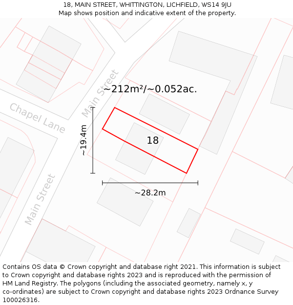 18, MAIN STREET, WHITTINGTON, LICHFIELD, WS14 9JU: Plot and title map