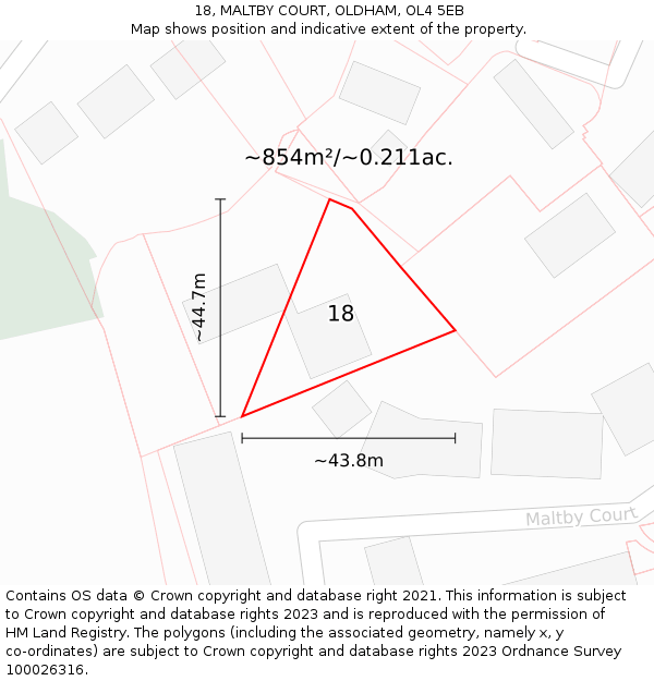 18, MALTBY COURT, OLDHAM, OL4 5EB: Plot and title map