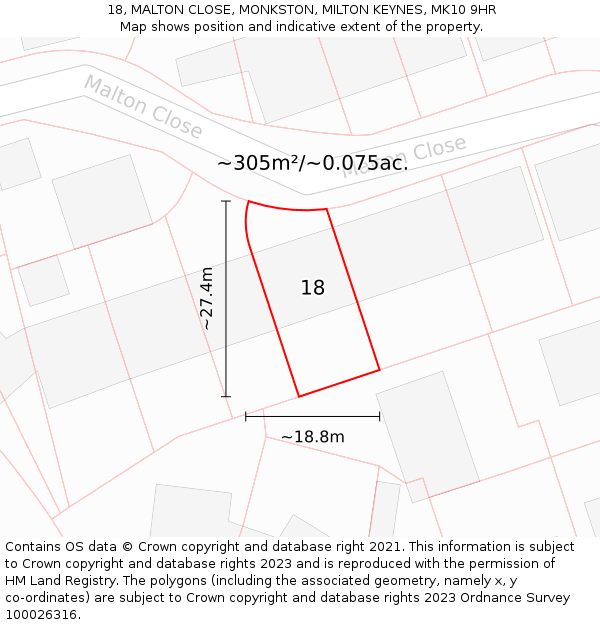 18, MALTON CLOSE, MONKSTON, MILTON KEYNES, MK10 9HR: Plot and title map