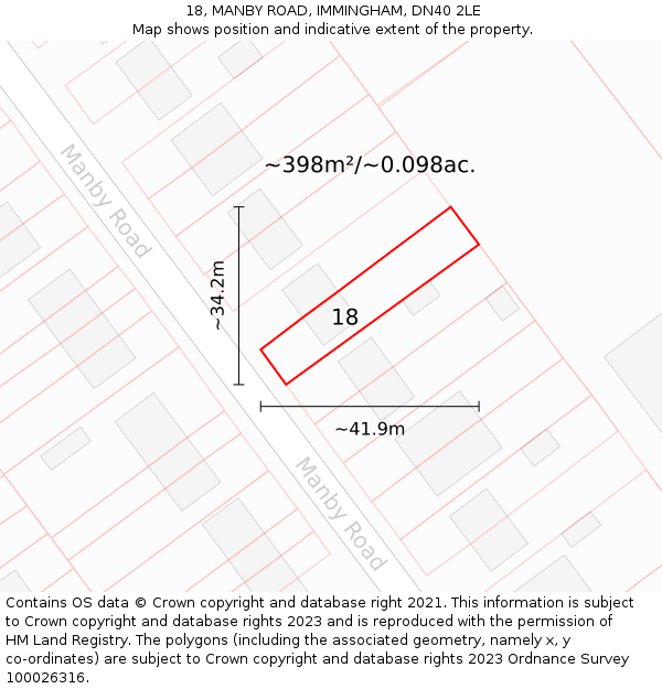 18, MANBY ROAD, IMMINGHAM, DN40 2LE: Plot and title map