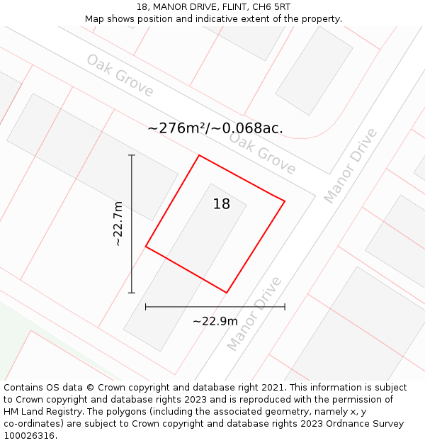 18, MANOR DRIVE, FLINT, CH6 5RT: Plot and title map