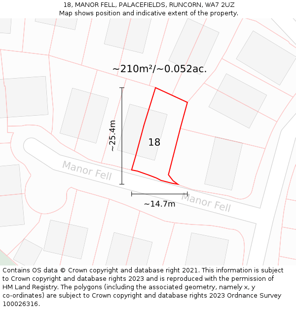 18, MANOR FELL, PALACEFIELDS, RUNCORN, WA7 2UZ: Plot and title map