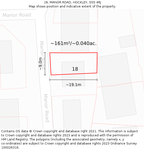 18, MANOR ROAD, HOCKLEY, SS5 4RJ: Plot and title map