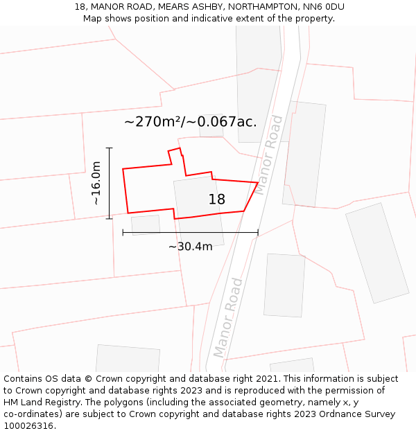 18, MANOR ROAD, MEARS ASHBY, NORTHAMPTON, NN6 0DU: Plot and title map