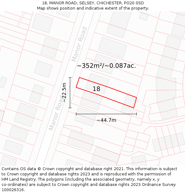 18, MANOR ROAD, SELSEY, CHICHESTER, PO20 0SD: Plot and title map