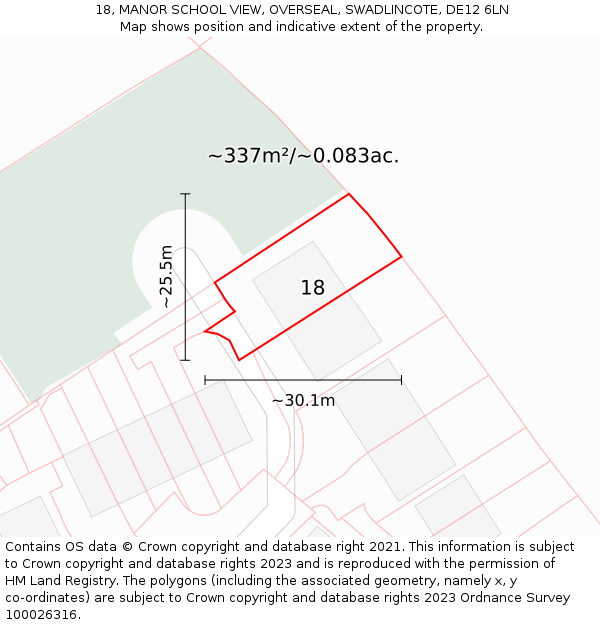 18, MANOR SCHOOL VIEW, OVERSEAL, SWADLINCOTE, DE12 6LN: Plot and title map