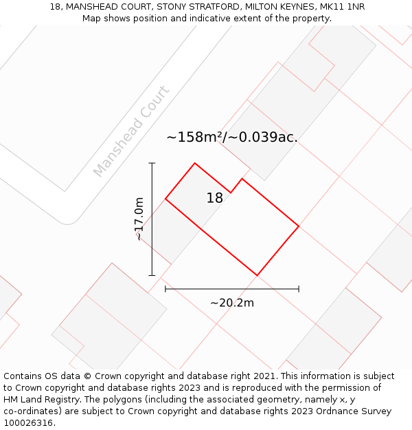 18, MANSHEAD COURT, STONY STRATFORD, MILTON KEYNES, MK11 1NR: Plot and title map