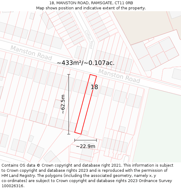 18, MANSTON ROAD, RAMSGATE, CT11 0RB: Plot and title map