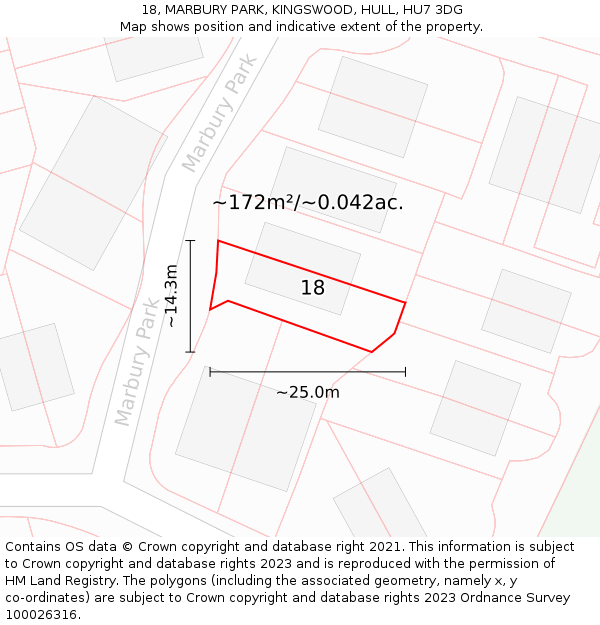 18, MARBURY PARK, KINGSWOOD, HULL, HU7 3DG: Plot and title map