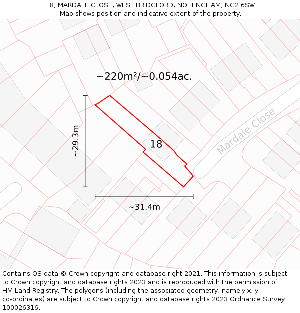 18, MARDALE CLOSE, WEST BRIDGFORD, NOTTINGHAM, NG2 6SW: Plot and title map