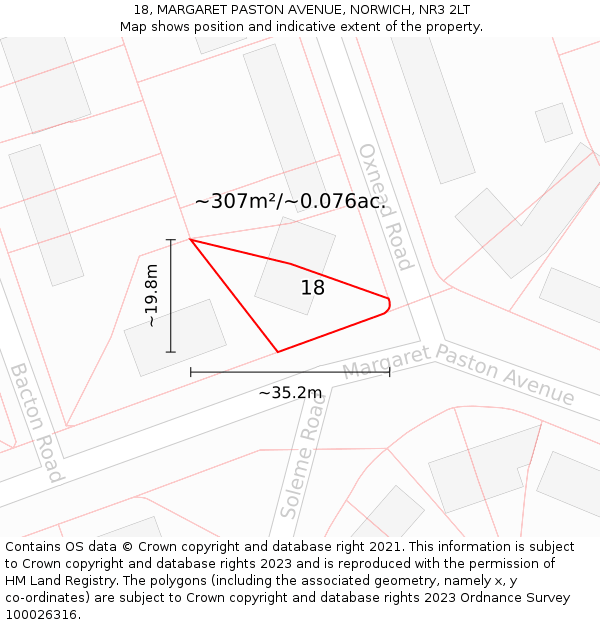 18, MARGARET PASTON AVENUE, NORWICH, NR3 2LT: Plot and title map