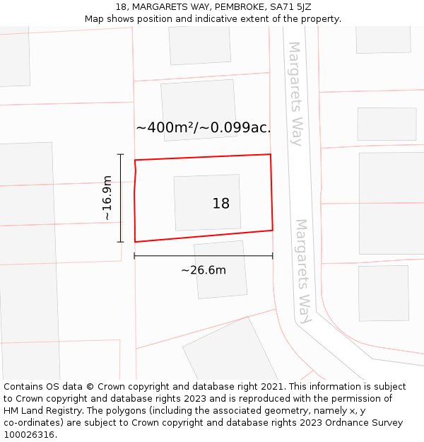 18, MARGARETS WAY, PEMBROKE, SA71 5JZ: Plot and title map