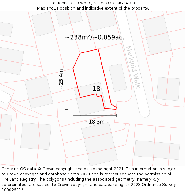 18, MARIGOLD WALK, SLEAFORD, NG34 7JR: Plot and title map