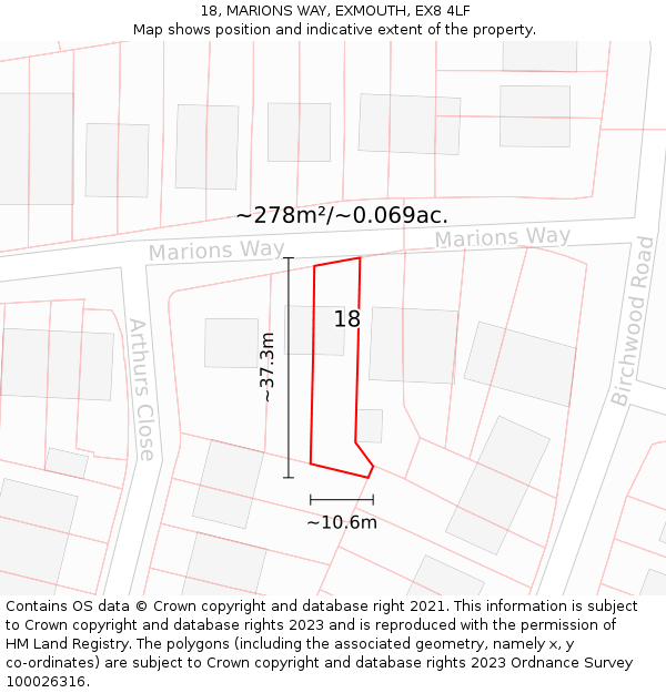 18, MARIONS WAY, EXMOUTH, EX8 4LF: Plot and title map