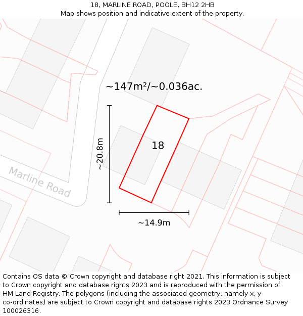 18, MARLINE ROAD, POOLE, BH12 2HB: Plot and title map