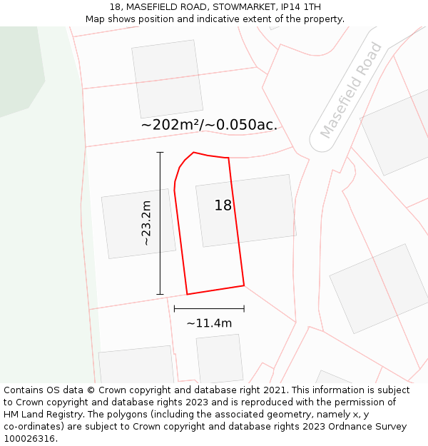 18, MASEFIELD ROAD, STOWMARKET, IP14 1TH: Plot and title map