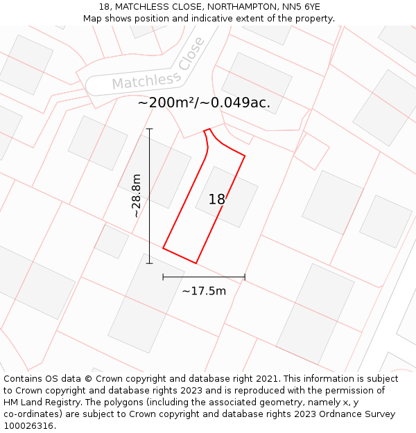 18, MATCHLESS CLOSE, NORTHAMPTON, NN5 6YE: Plot and title map