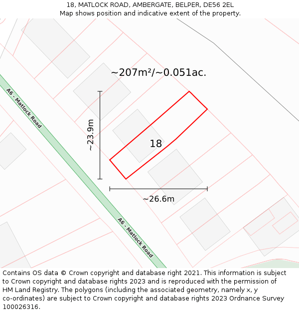 18, MATLOCK ROAD, AMBERGATE, BELPER, DE56 2EL: Plot and title map